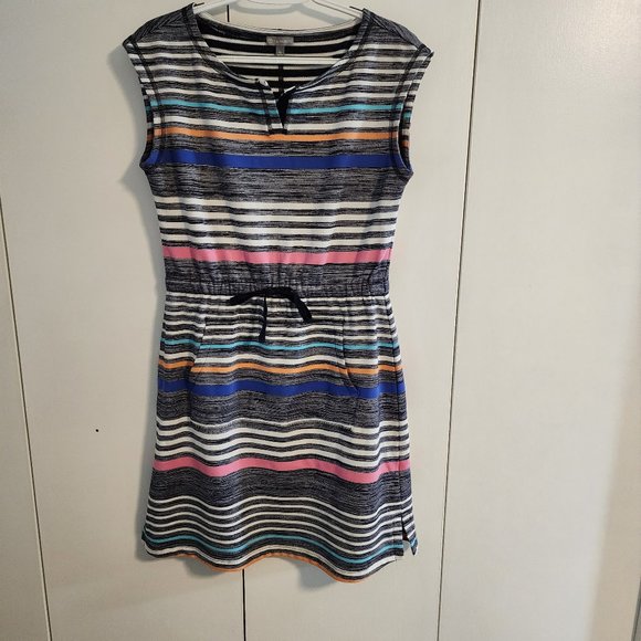 T by Talbots Sleeveless Striped Dress with Kangaroo pocket Size Small Petite - Picture 1 of 8